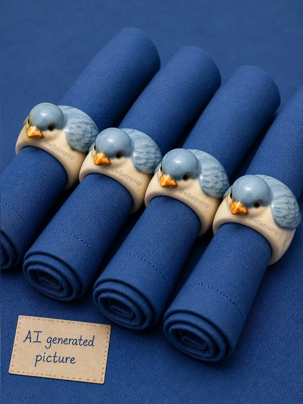 Vintage 4pc Bluebird Porcelain Napkin Rings 1960s Retro Style - Collectible